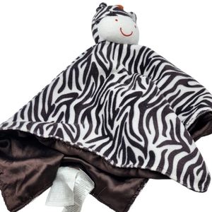 Carters Zebra Baby Security Blanket Lovey Rattle Toy Plush Brown Orange